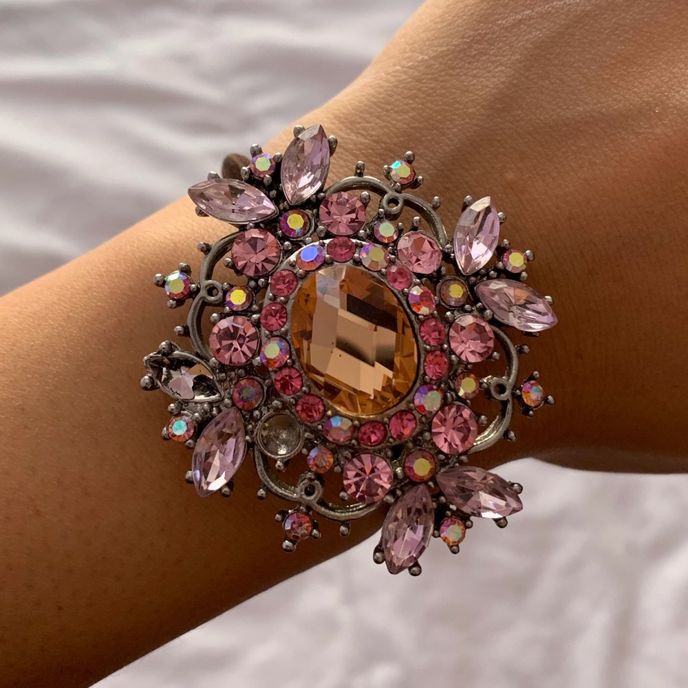 Pink flower with jewels hair tie